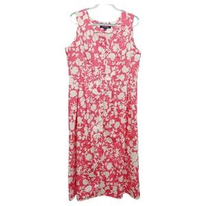 JG Hook Dress Womens 18 Midi Pink White Floral Button Up Sleeveless Pleats